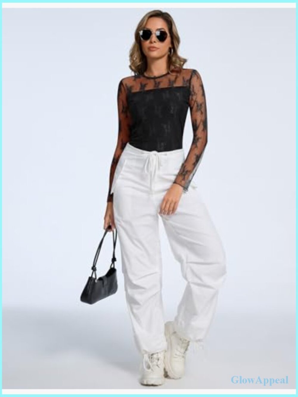 Sheer Mesh Long Sleeve Top Crew Neck Double Layered Tee Shirt Party Club - Picture 5 of 7